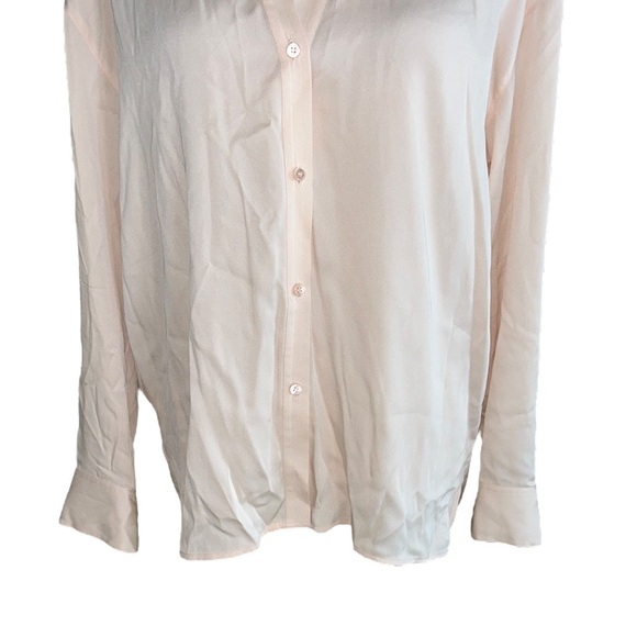 VINCE Trapunto Blush Pink Peach Stretch Silk Button Down Blouse - M - Picture 4 of 13